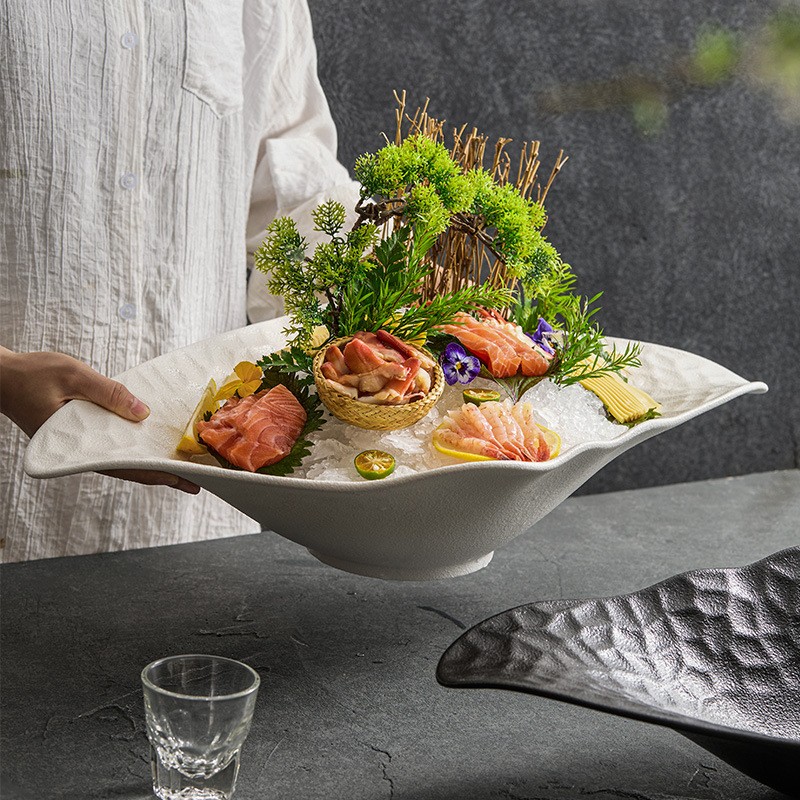 进口陶瓷三文鱼刺身盘冰盘高档酒店餐厅餐具商用海鲜拼盘自助摆盘