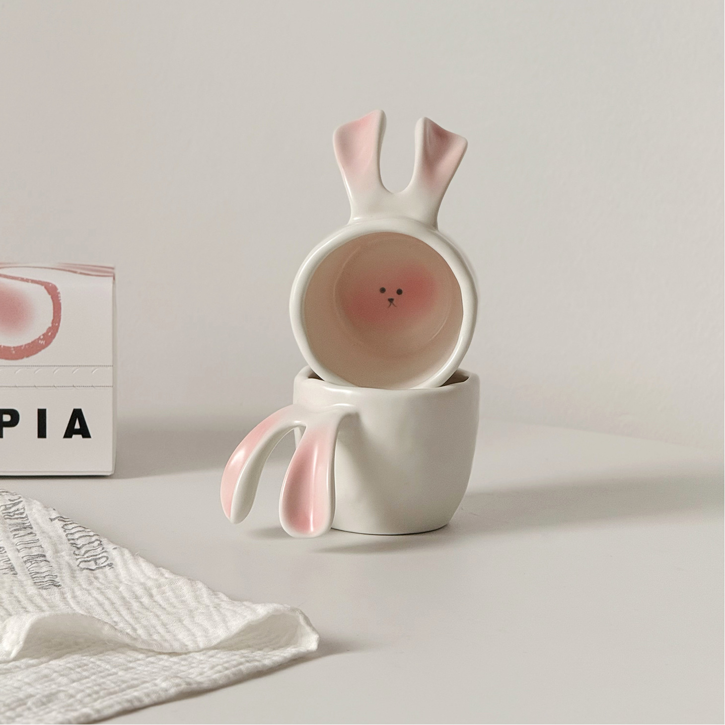 进口原创兔子咖啡杯小众设计感手工陶瓷马克杯子送女生闺蜜伴手礼