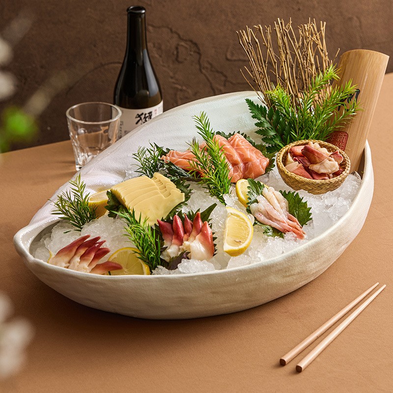 进口陶瓷冰盘三文鱼盘刺身盘子高级感酒店餐厅餐具自助餐海鲜摆盘