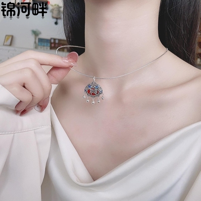 高级感s925银复古做旧镂空如意平安锁流苏吊坠民族风好寓意饰品