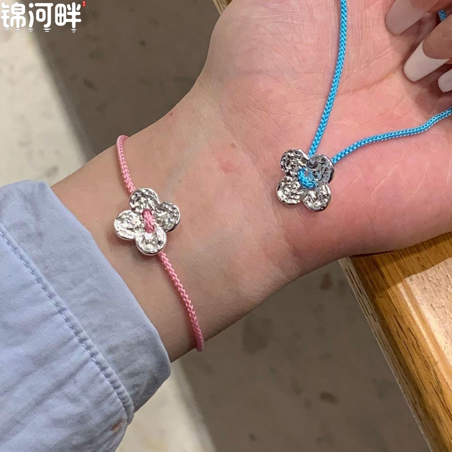 JINHEPAN 925纯银花朵编织手链女小众设计ins夏季可调节甜美闺蜜