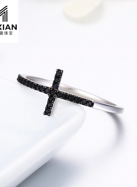 美汝仙  欧美信仰s925纯银戒指 时尚简约镶钻指环scr067
