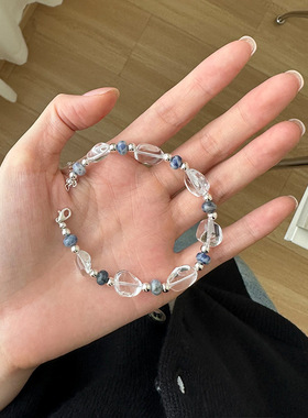 美汝仙 925纯银不规则水晶斑点银珠手链女简约手工设计百搭串珠