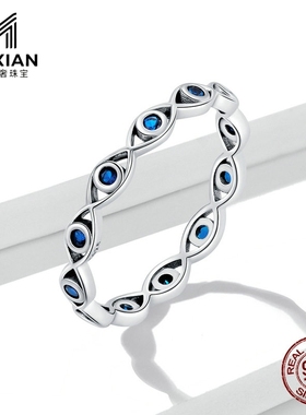 美汝仙 幸运之眼纯银s925戒指 简约蓝色锆石眼睛时尚流行指环手饰