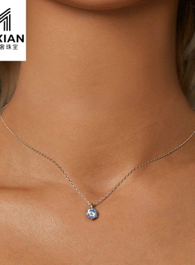 美汝仙 闪耀1克拉蓝色莫桑石项链s925纯银镀白金轻奢首饰女饰品