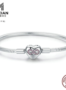 美汝仙 s925纯银蛇骨基础链爱心锆石扣头diy手链欧美饰品