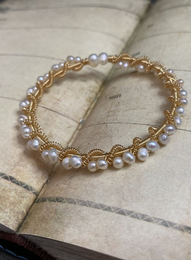 L.RUBY女淡水珍珠注金缠绕手镯
