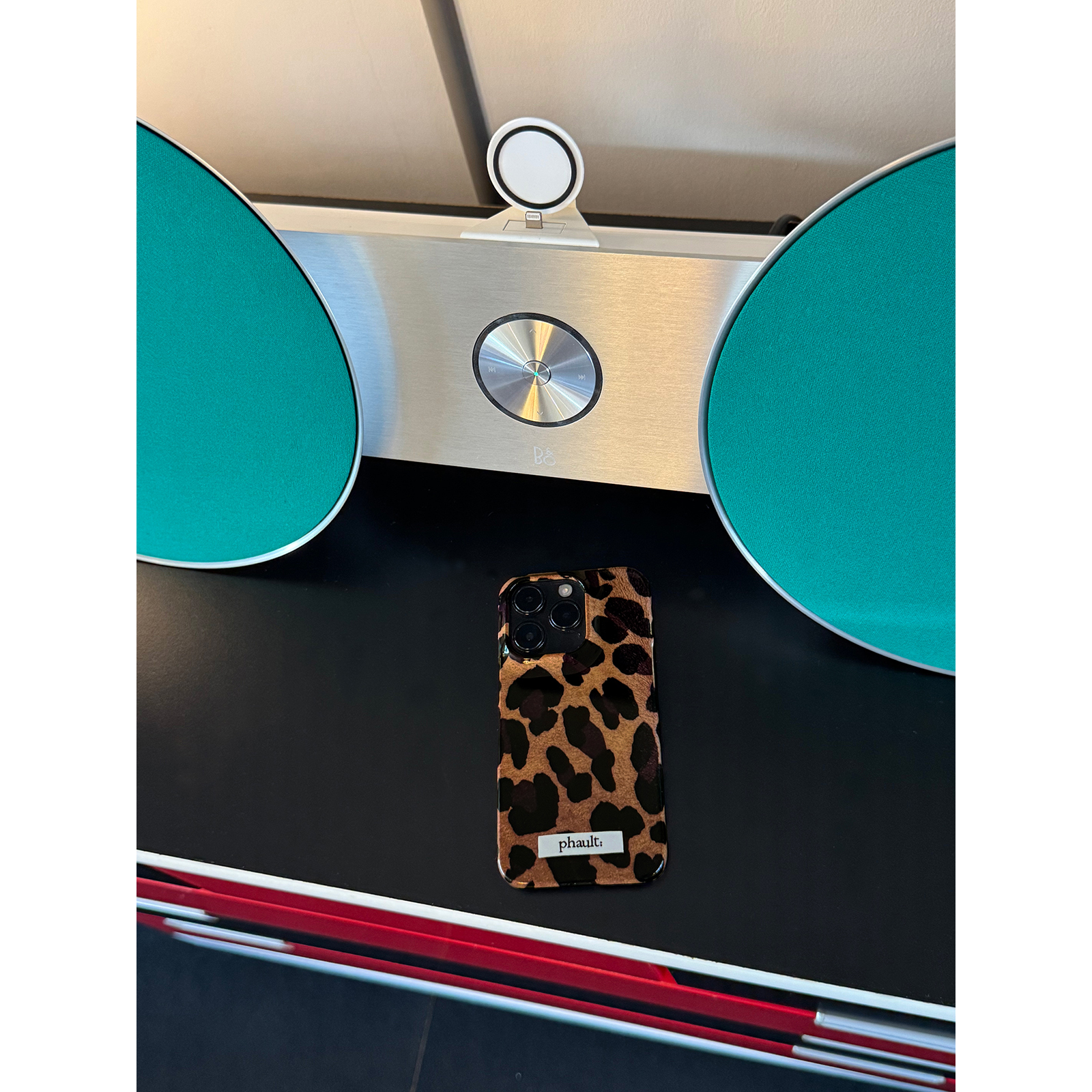 phault原创豹纹进口菲林亮面磁吸iphone半包手机壳设计师