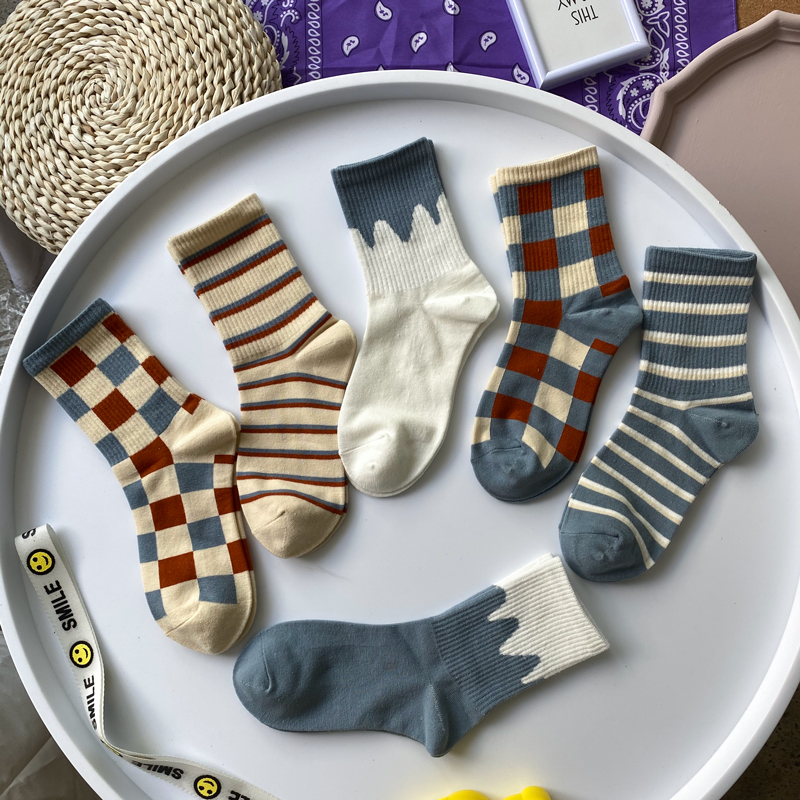 袜子女中筒袜秋冬蓝色ins潮夏