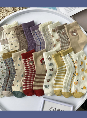 袜子女中筒袜韩国风日系可爱少女心 秋冬季复古甜美卡通棉袜ins潮