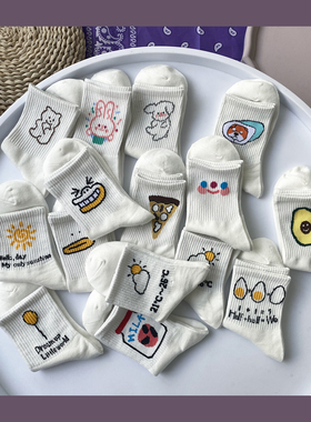 白色可爱中筒袜子女日系学生棉袜 ins潮韩国百搭软妹秋冬季长袜男