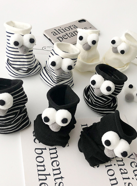 大眼睛袜子女潮中筒袜ins 黑白色条纹百搭韩国日系学院风可爱棉袜