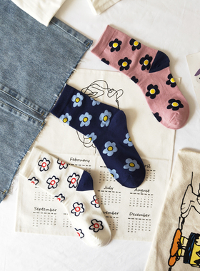 泫雅小花复古中筒袜子女韩国版个性网红可爱秋冬季少女心学生袜潮