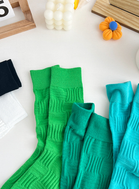 简约纯色袜子女中筒袜网红长款绿色秋冬季彩色袜子糖果色外穿棉袜
