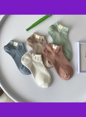 情侣布标袜子男女夏季浅口低帮纯色薄款短袜学生运动纯棉可爱船袜