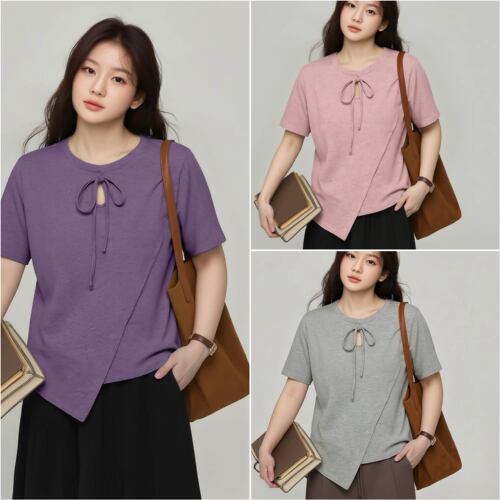 凤凰依屋大码蝴蝶结T恤女不规则