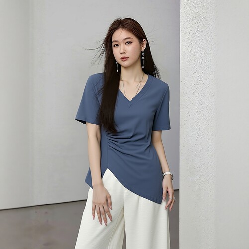 v领显瘦设计感女装上衣