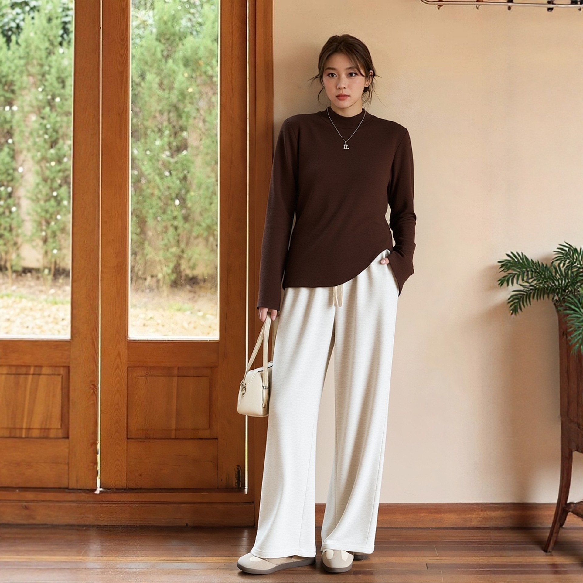 胖mm米杏色糯米裤秋冬2025新款高腰垂感休闲阔腿裤大码女装针织裤,女装/女士精品,大码裤装,淘宝优惠券,粉丝福利购,淘宝优惠卷