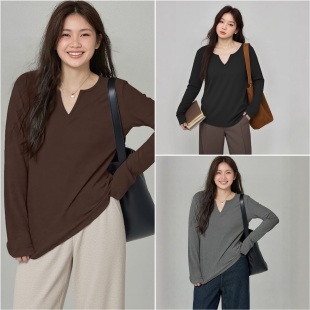 外穿遮肚子打底衫 大码 T恤女装 V领显瘦时尚 胖mm巨好看上衣正肩长袖