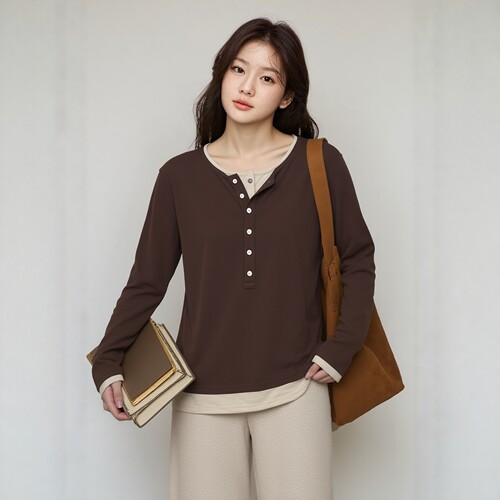 凤凰依屋大码假两件打底上衣