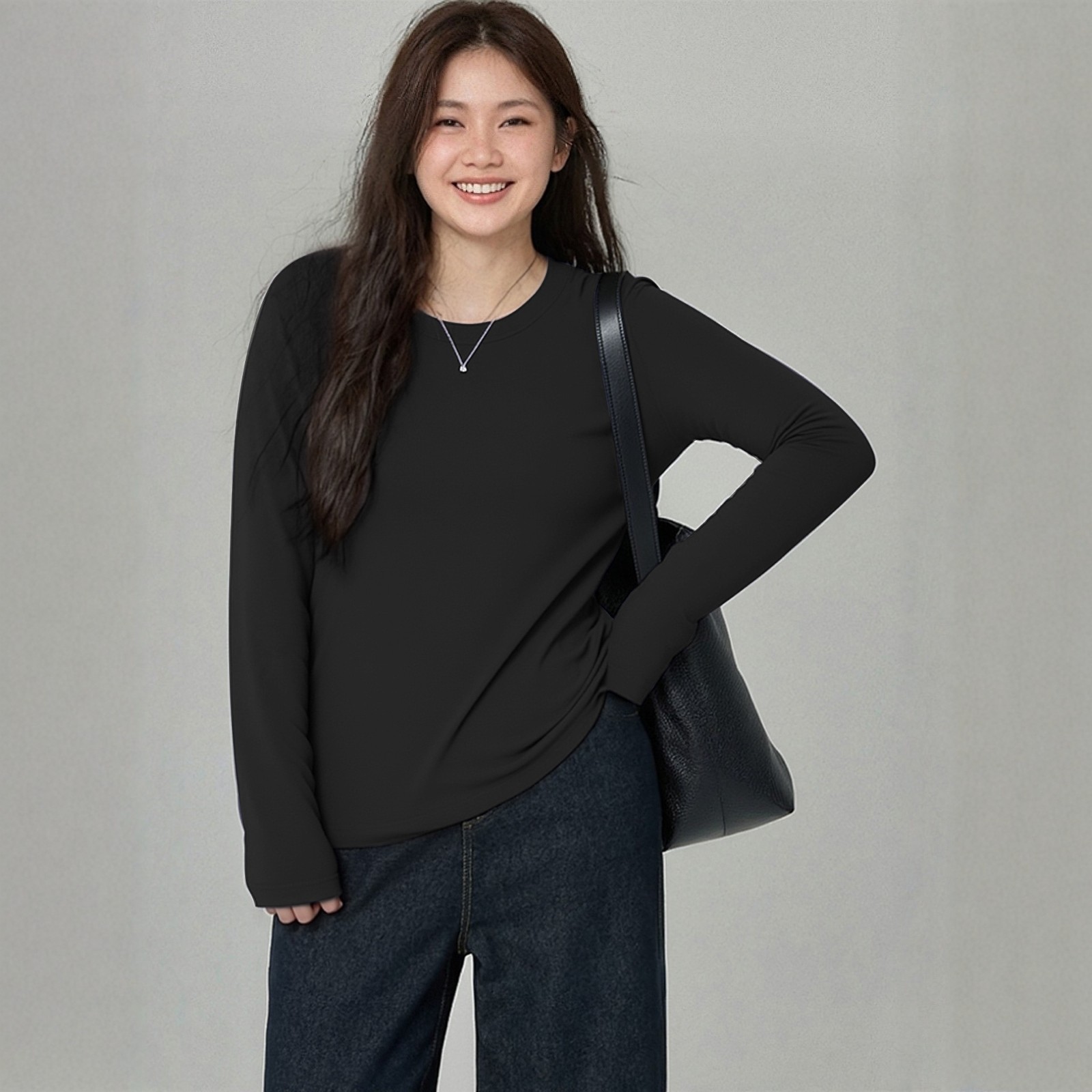 大码纯棉正肩打底衫圆领白黑色经典基础款遮肚子显瘦上衣百搭T恤