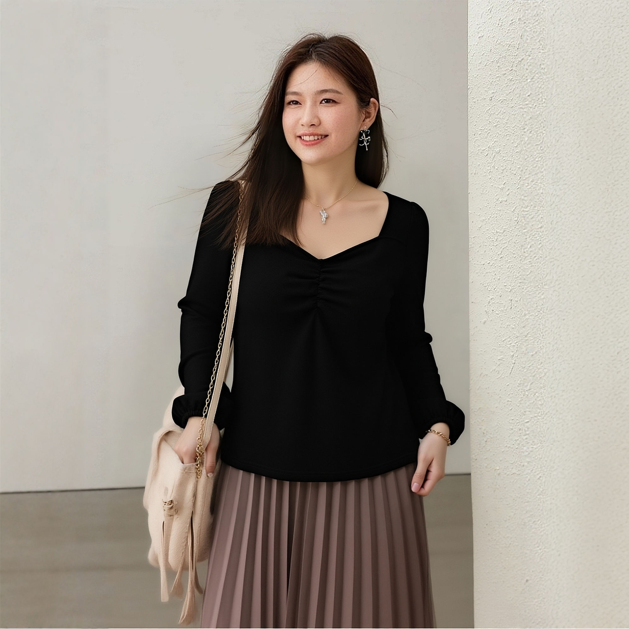 大码女装胖mm正肩法式气质上衣