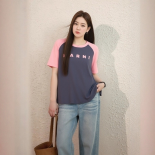 短袖 撞色宽松上衣200斤胖mm夏装 t恤夏季 欧货大版 字母粉色 女装 大码