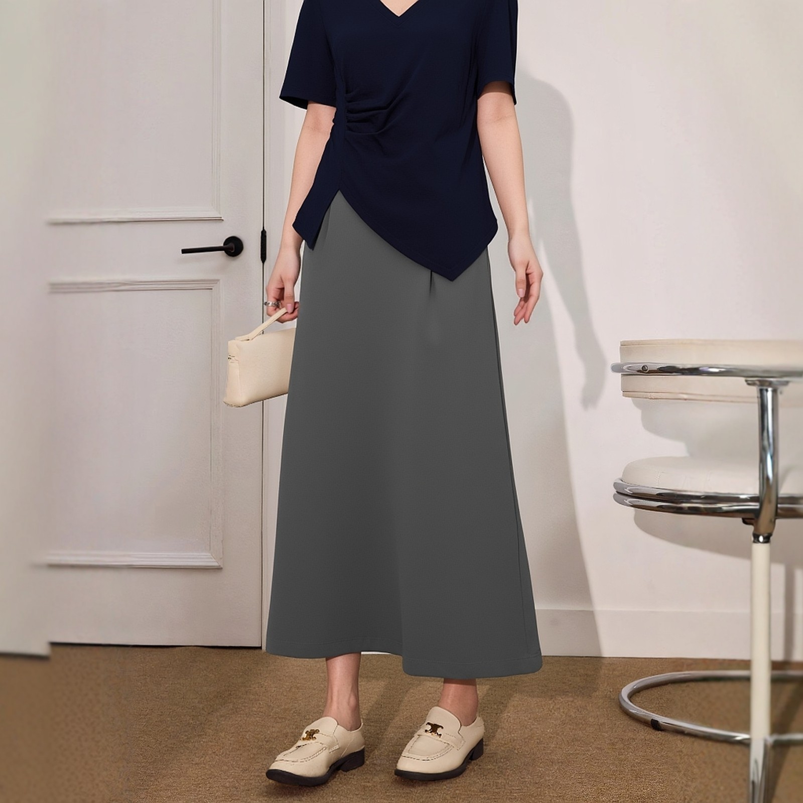 大码半身裙胖mm夏季新款a字直筒女装长裙外贸欧美高腰百搭开叉裙