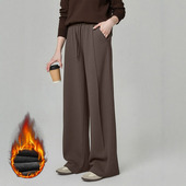裤 巨好看宽松 显瘦秋冬美拉德咖色高腰阔腿裤 子女冬季 加绒胖mm大码