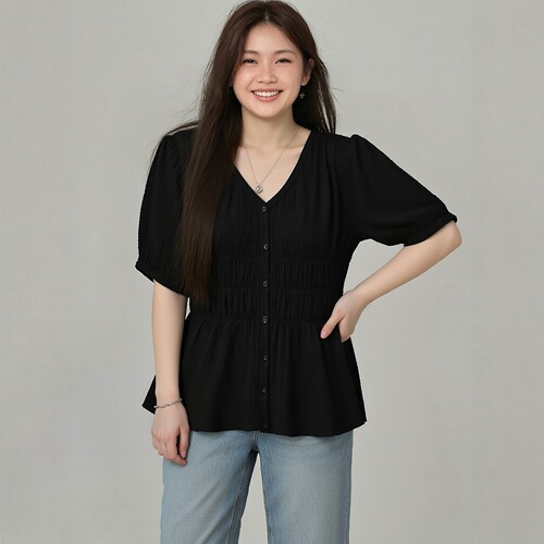 v领短袖时尚短款衬衫凤凰依屋