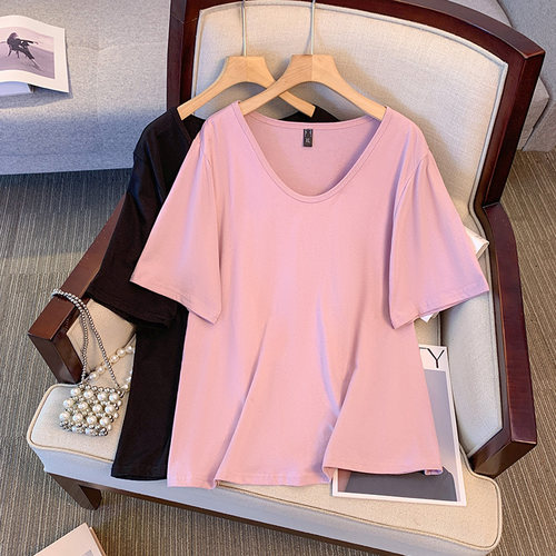 夏装上衣遮肚藏肉百搭显瘦纯色胖