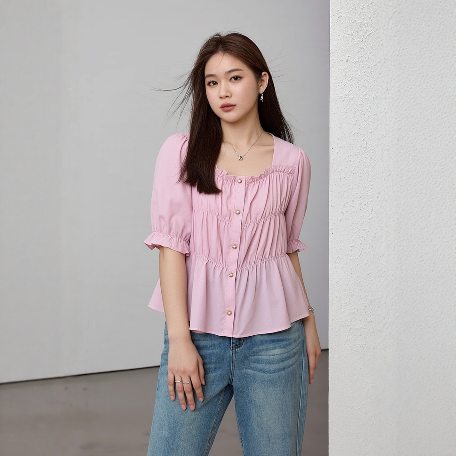 胖mm炸街上衣遮肚夏装甜辣正肩短款甜美大码女装时尚巨显瘦衬衫潮