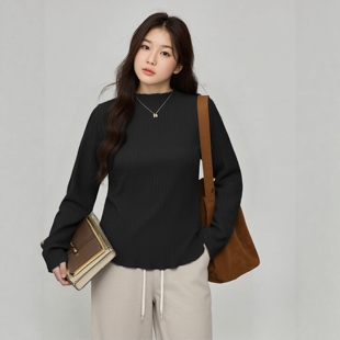 微胖妹妹春秋上衣气质大码 女 独特漂亮巨好看肌理纹百搭外穿打底衫