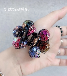 新款进口捷克钻网红半发发抓百搭优雅甜美发夹花朵盘发头饰品中号