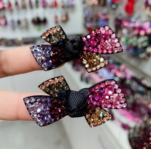 【两个一组】日韩简约迷你小领结水钻4公分夹碎发鬓角小边夹发夹