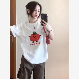 美式 体恤上衣潮 复古白色纯棉短袖 T恤女夏2025设计感小众显瘦半袖