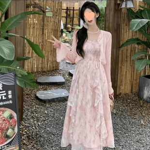 连衣裙裙子蕾丝显瘦气质长裙法式 甜美 收腰碎花夏季 复古小众中长款