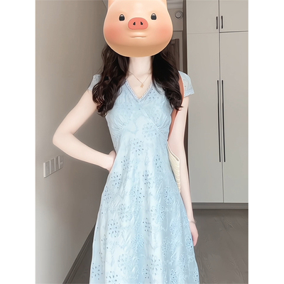 蓝色连衣裙女夏2025新款