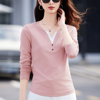 52006V领长袖t恤女春秋季