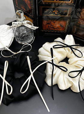 韩国轻纱感芭蕾风黑蝴蝶结丝带发圈法式大肠圈褶皱发绳发饰品新款