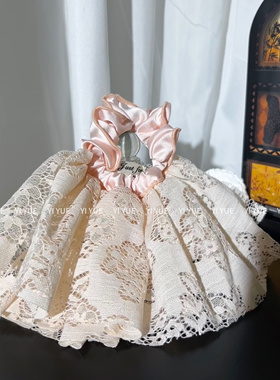 芭蕾风少女粉色蕾丝花边大肠发圈大裙摆马尾头绳发饰品新款头饰女