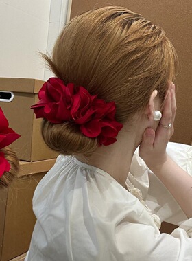 韩国博主同款明媚红色花瓣花苞发圈女扎丸子头花花头绳头花发圈饰