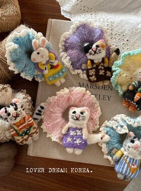 尼泊尔手工羊毛毡小猫咪彩色毛线针织发圈韩国新款小众马尾发绳女