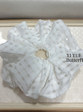 韩国东大门欧尼姐姐同款格子大肠发圈布艺蓝色条纹扎头发绳头饰品