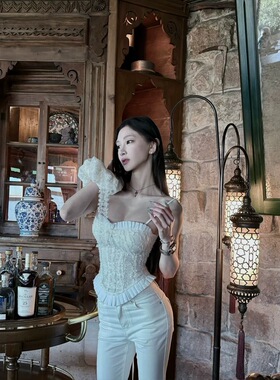 天总同款莉莉丝米白色超大号蕾丝飘带发圈双层网纱大肠发圈发饰品