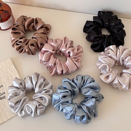 韩国高级感珠光缎面烫钻大肠发圈温柔时尚简约扎马尾丸子头发绳女