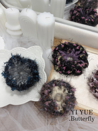 成品发圈~ 纯手工编织山茶花手混线大肠发圈毛线针织发圈发绳发饰