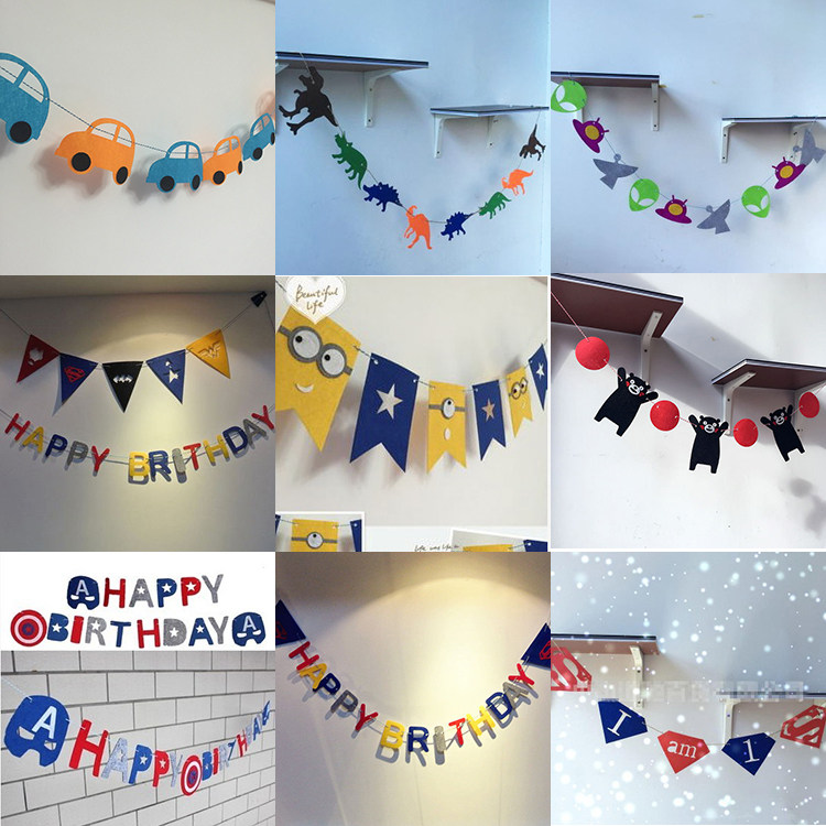 生日会场布置 宝宝周岁拉花无纺布卡通英雄联盟公主拉旗