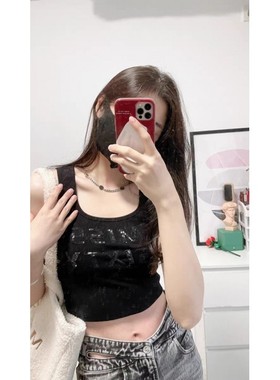 2023春季新款针织背心女U形领修身弹力 m-6T1SJ4800000