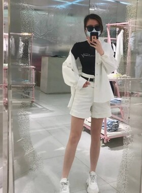 2021夏季新款牛仔短裤女小V高腰直筒白色m-6N2JJ2130000